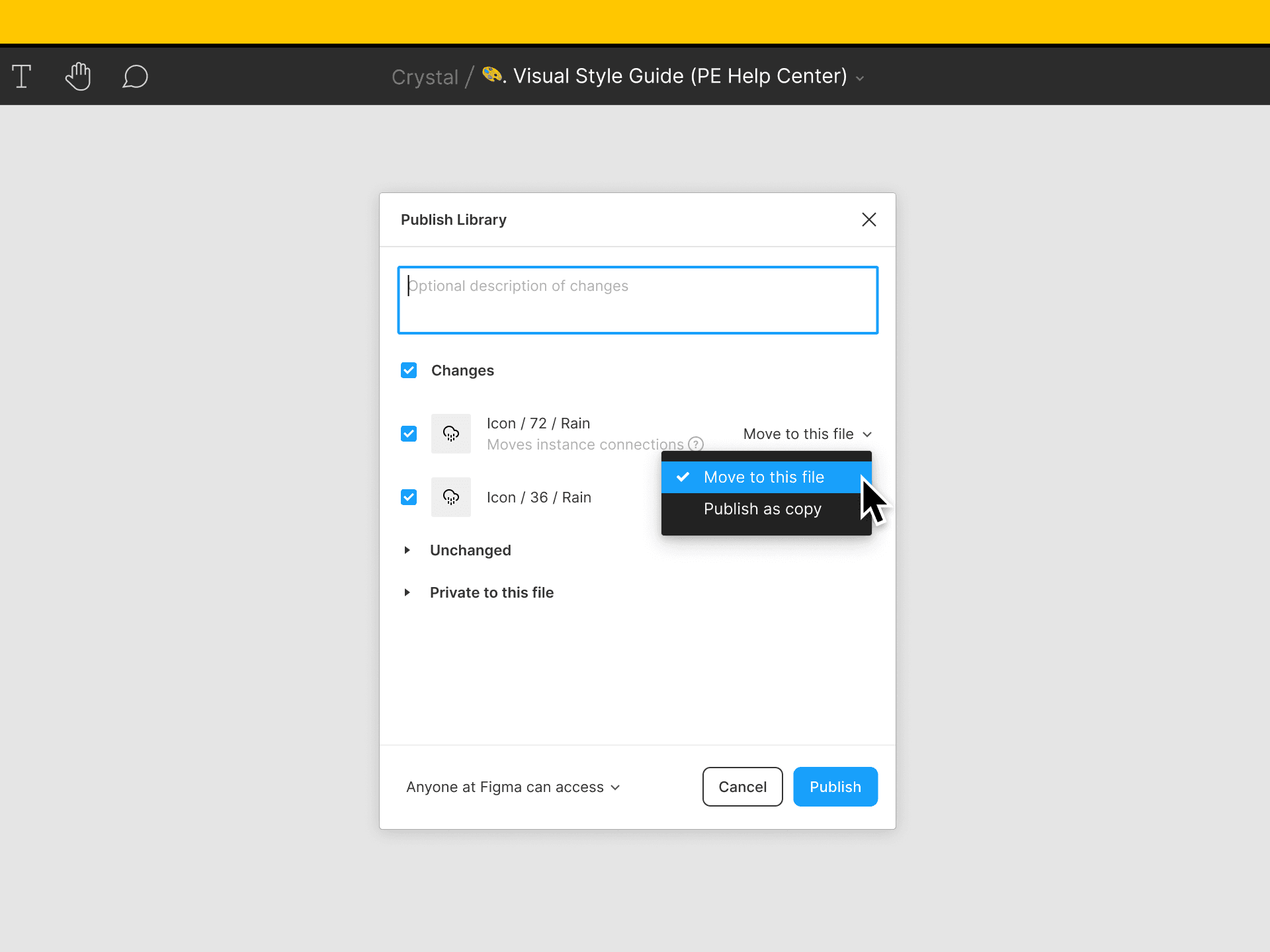 Move to project dialog in Figma