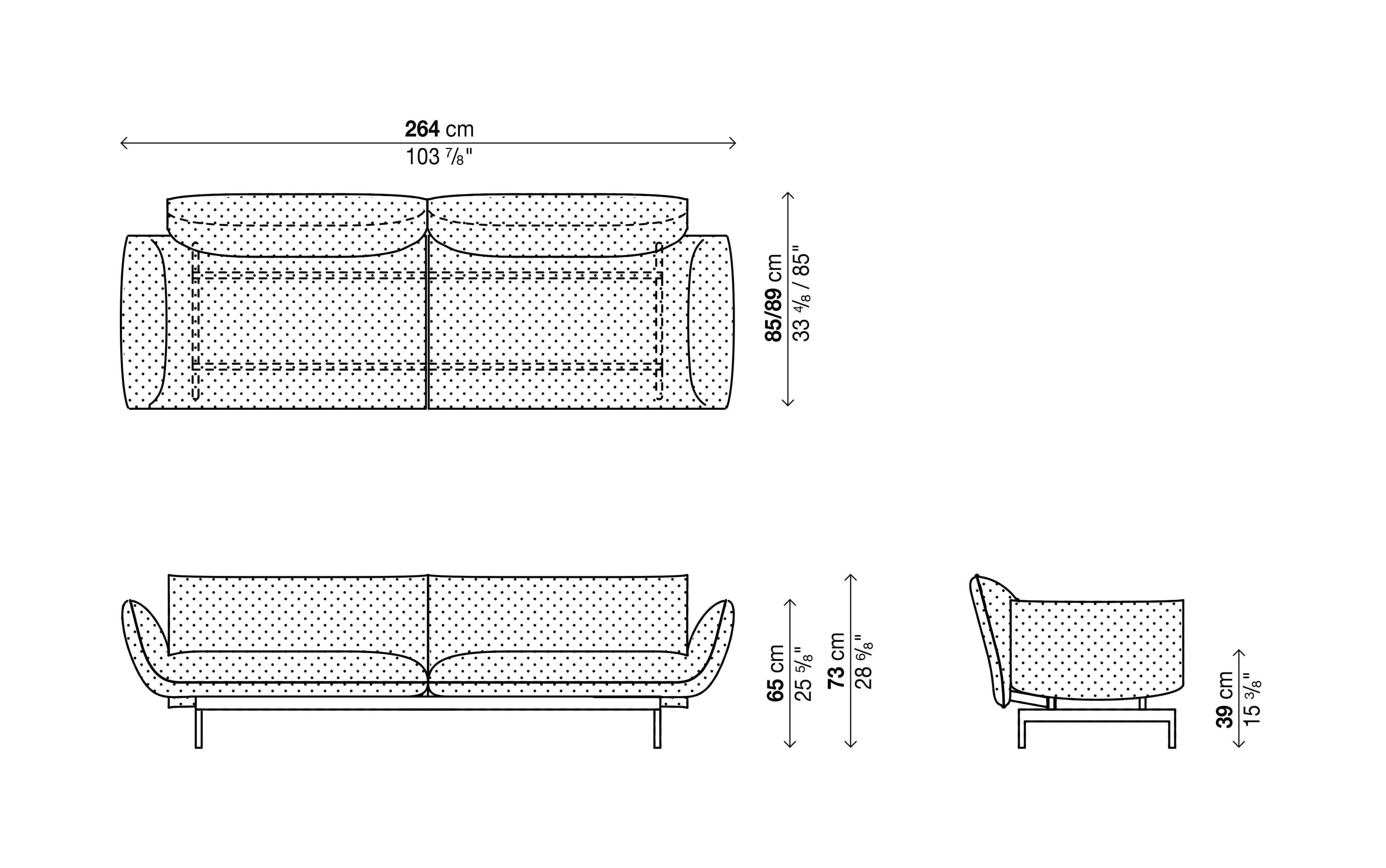 Billie 284 cm modular sofa dimensions